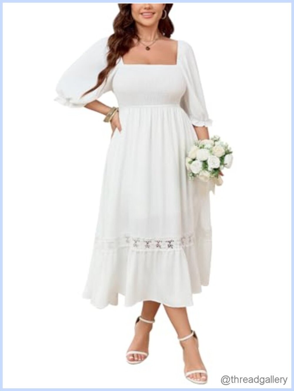 Plus Size Maxi Dress Square Neck Flutter Sleeve Smocked Lace Trim